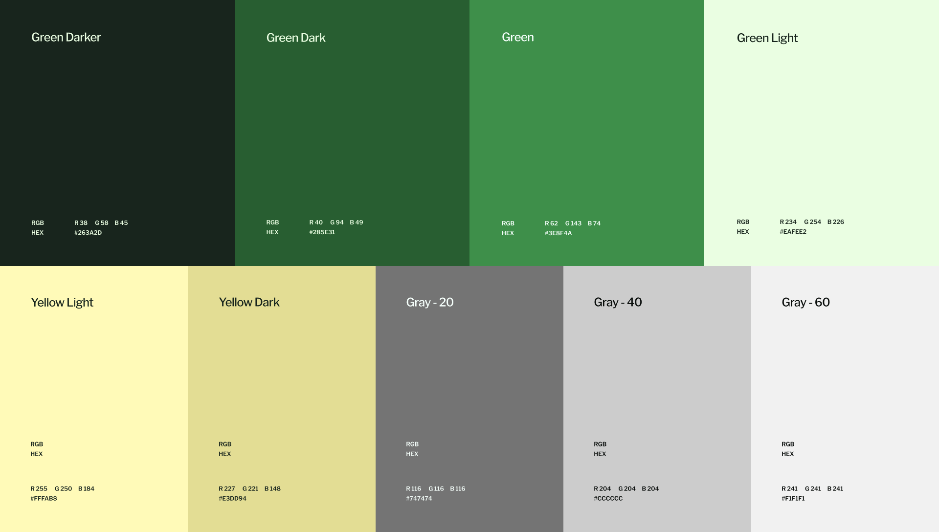Paleta de cores da Click Cannabis com tons de verde, amarelo e cinza.