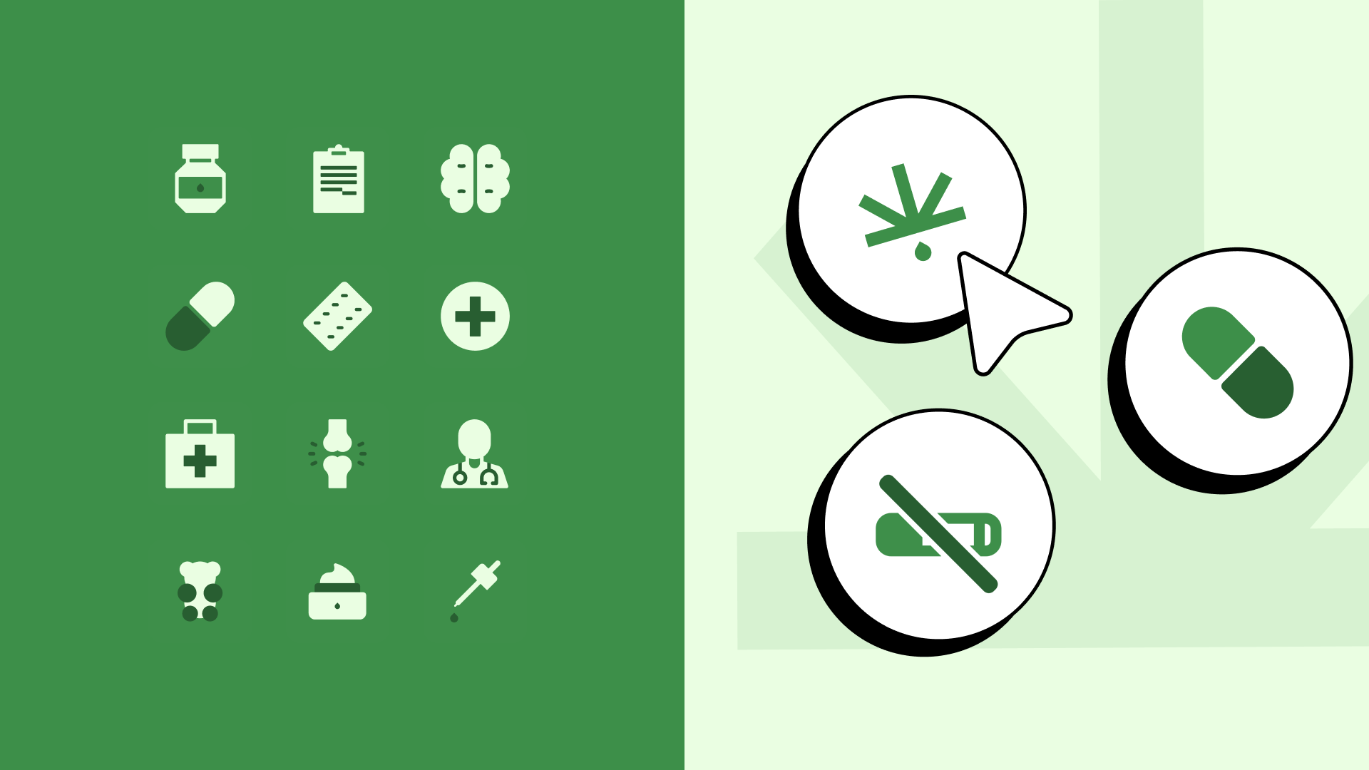 Ícones de saúde e elementos gráficos da identidade visual Click Cannabis.